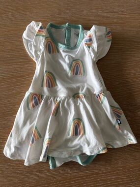 kyte Baby Dress Onesie with Pastel Rainbow Print